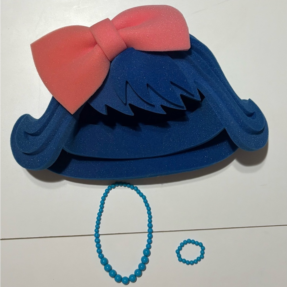 Blue and Pink Hat with Decorative Bow